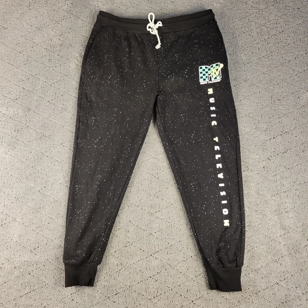 MTV Sweatpants Mens XL Black Jogger Pull On Elastic Waist Drawstring Tapered